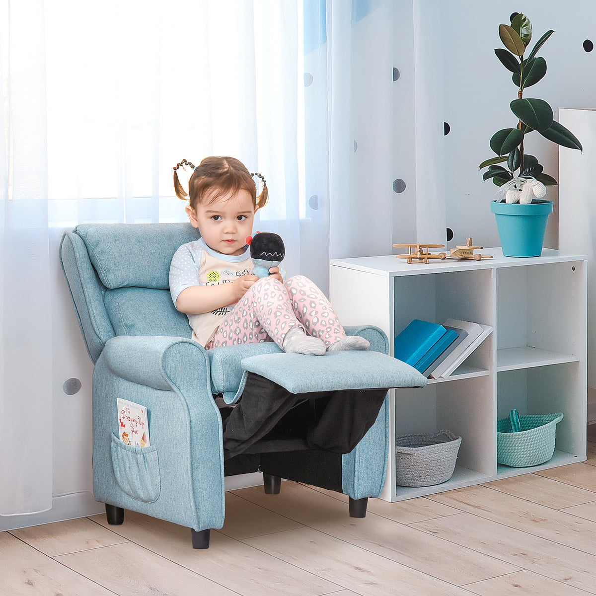 Kids Recliner Sofa Angle Adjustable Single Lounger Armchair Children Games Chair with Footrest for 3-5 years, Blue