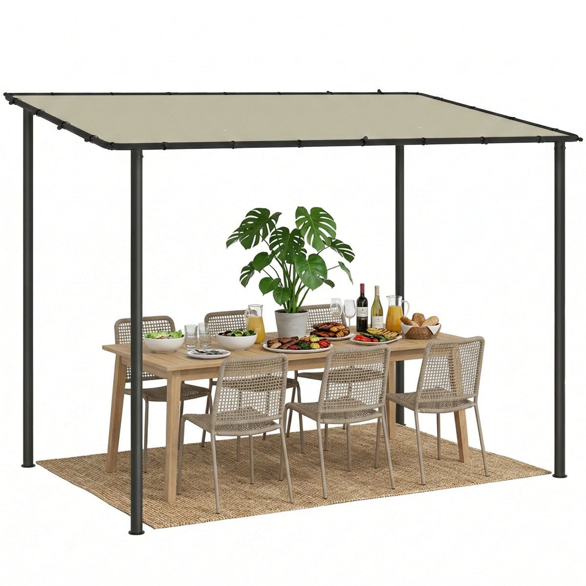 3 x 2 m Lean to Garden Pergola, Metal Frame Gazebo Pergola with UPF30+ Protection, Sloped Roof, Drainage Holes, Cream