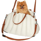 Hundetasche Hundetragetasche für Hunde unter 5 kg, 2 Gurte, Oxford-Stoff, Kissen, Leine, Cremeweiß