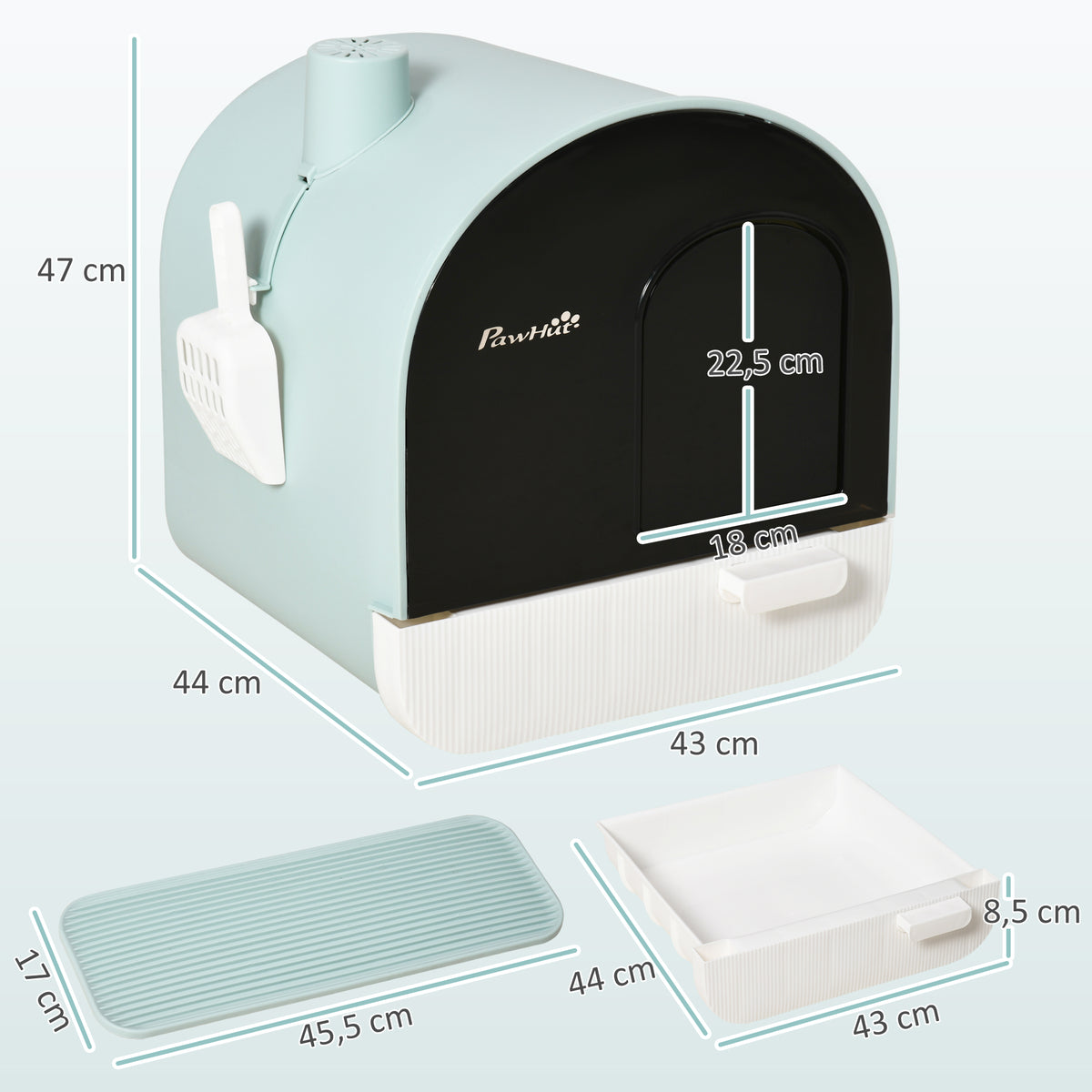 Hooded Cat Litter Box, Kitten Litter Tray, with Lid, Scoop, Filter, Flap Door