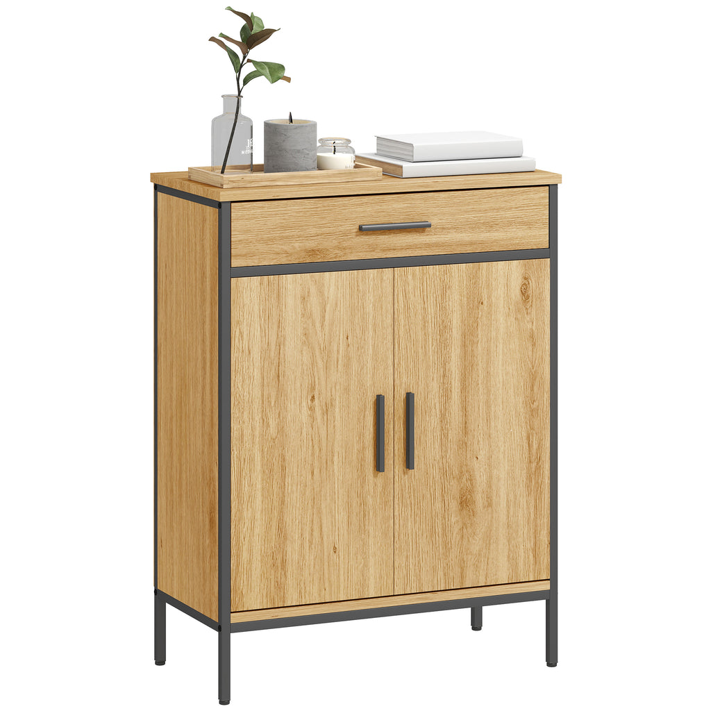 Badezimmerschrank, zweistufige Regale, gro?e Schublade, Industriestil, Eichenoptik
