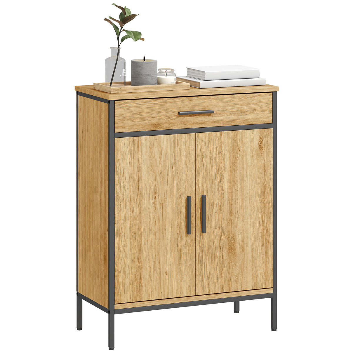 Badezimmerschrank, zweistufige Regale, gro?e Schublade, Industriestil, Eichenoptik