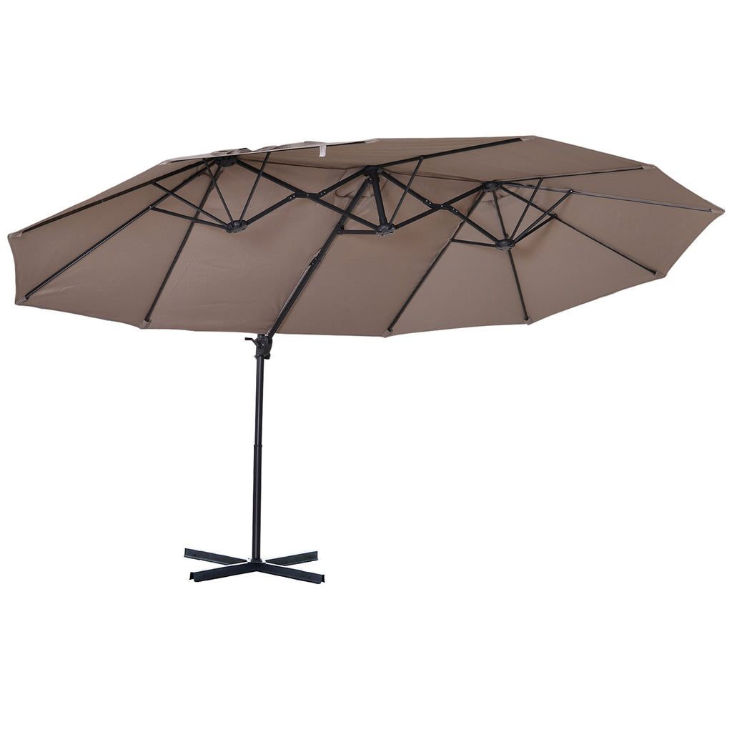  Sonnenschirm Doppelsonnenschirm Oval 445x260cm Ampelschirm mit Kurbel Schirmständer Gartenschirm Kurbelschirm, Marktschirm für Garten Braun