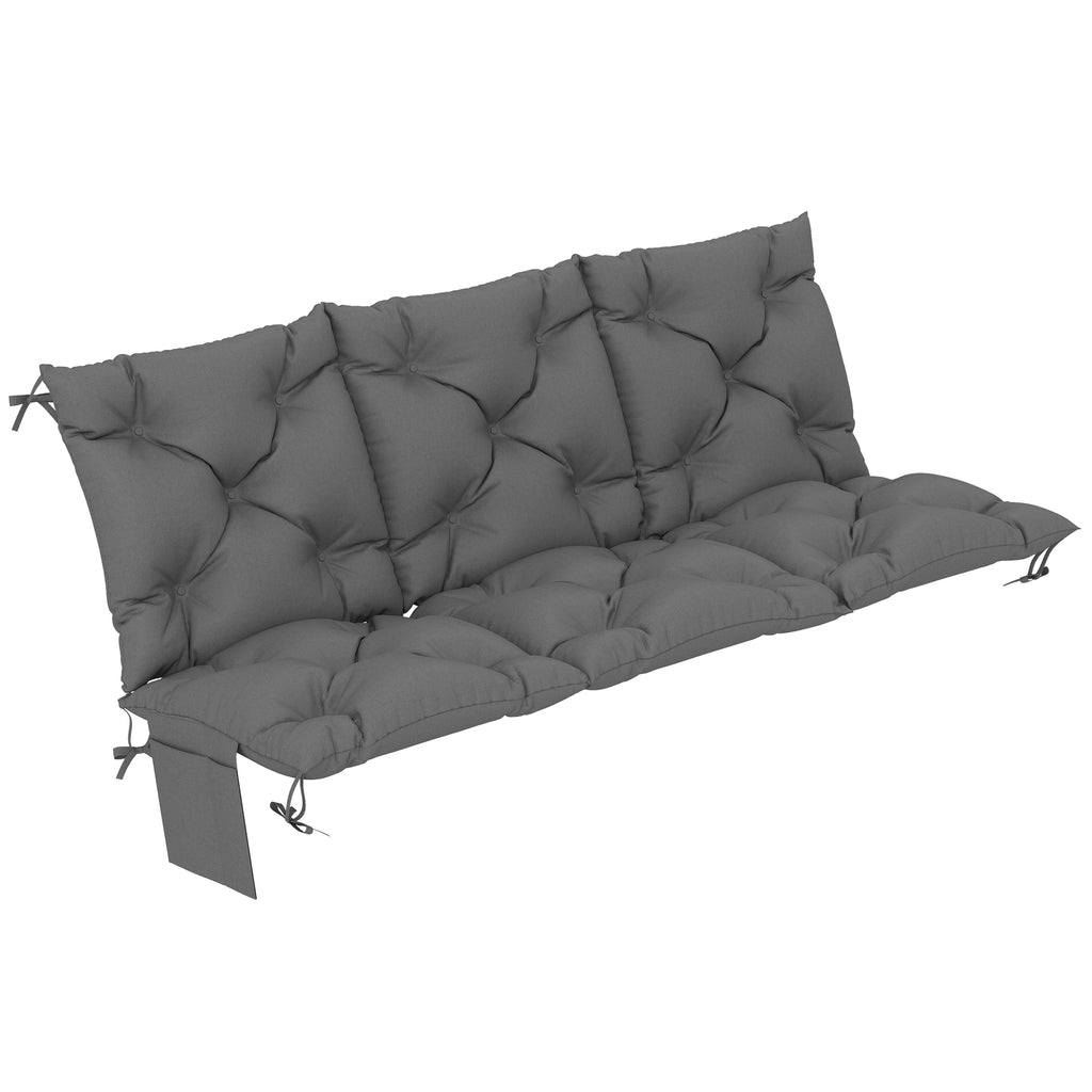 Bankauflage 150x100x10 cm 3-Sitzer Bankkissen mit Bändern, Rückenlehne UPF30+ mit Seitentasche， dunkelgrau