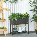 Hochbeet, Blumenkasten, tiefe Ablage, Metallrahmen/Polyrattan, 70 x 30 x 70 cm, Dunkelbraun