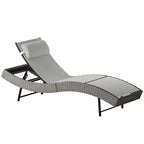 Rattan Sun Lounger, Garden Recliner with 5 Position Adjustable Back, S Shaped Texteline Seat, Headrest, Light Grey