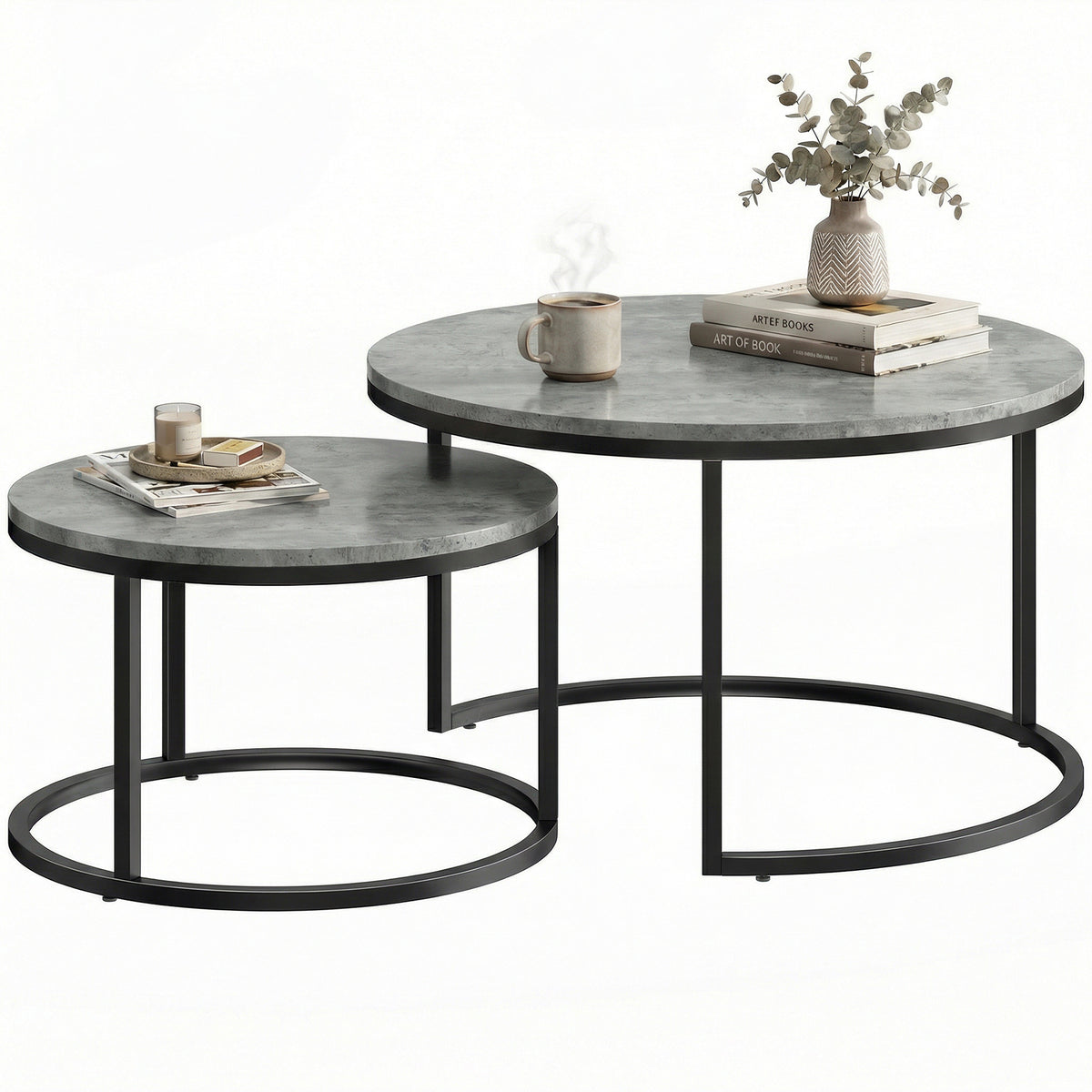 Set of Two Cement-Effect Stacking Tables - Grey