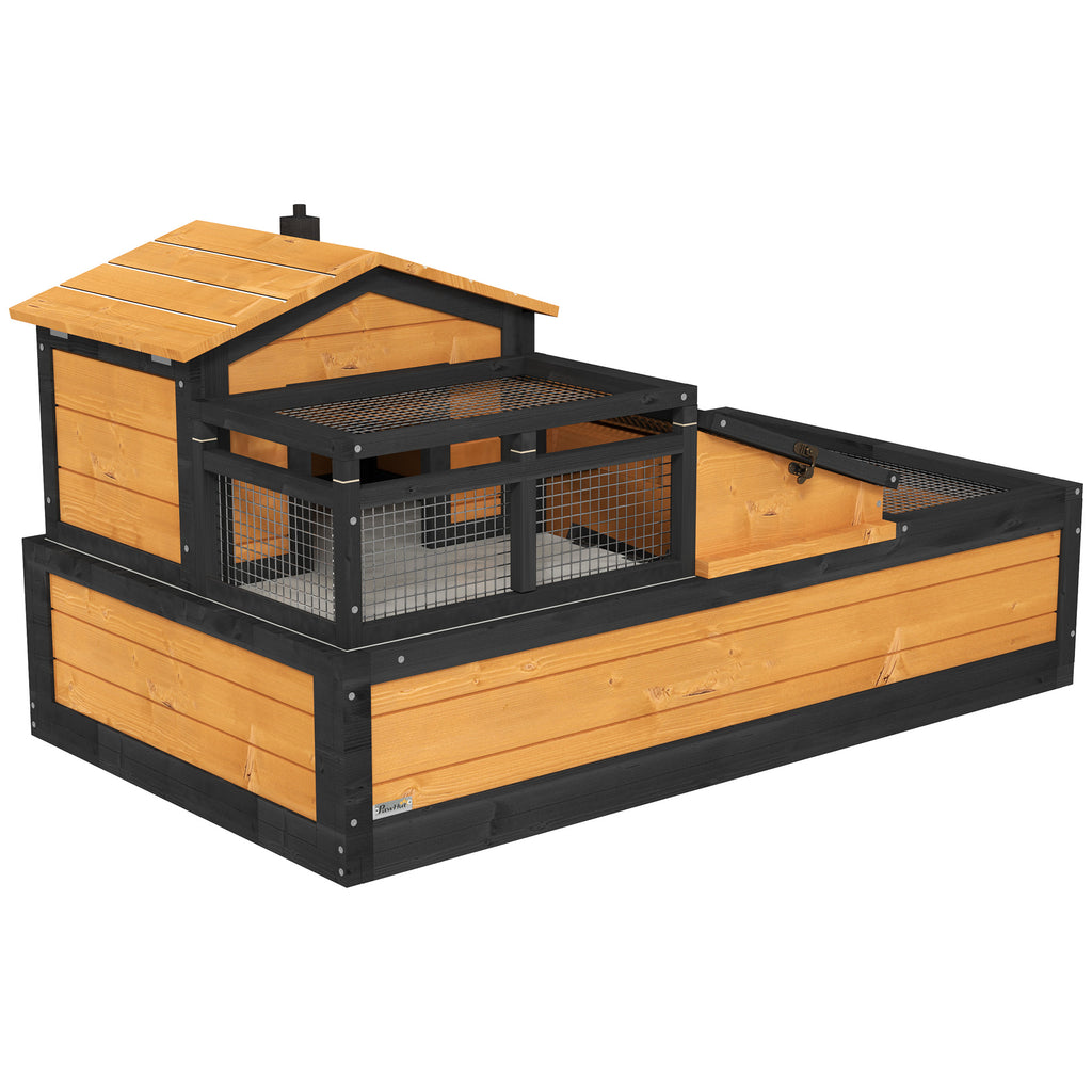 Wooden Tortoise House with Balcony, Tray, Roof, for Indoor and Outdoor, Yellow