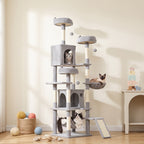 Cat Tree, 192 cm Large Multi-Level Cat Tower for Indoor Kittens with 8 Scratching Posts, 3 Plush Beds, 2 Hammocks