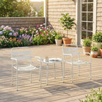 Bistroset 3 teiliges Metall Gartenmöbel-Set mit 2 Gartenstühlen, Glastisch, Lamellen-Design, Rostbeständig