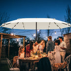  4.4m Double-Sided Sun Umbrella Patio Parasol LED Solar Lights Cream White