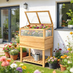 Hochbeet mit Frühbeetaufsatz aus Holz erhöhter Pflanzkasten mit aufklappbar Abdeckung Regal Vliesstoff Ergonomisch