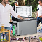Kühlbox Auto 50L mit LCD-Anzeige 2 Modi Kompressor Autokühlschrank mit Griffe Boot Camper Reisen 12/24V DC und 110-240V AC Grau+Schwarz