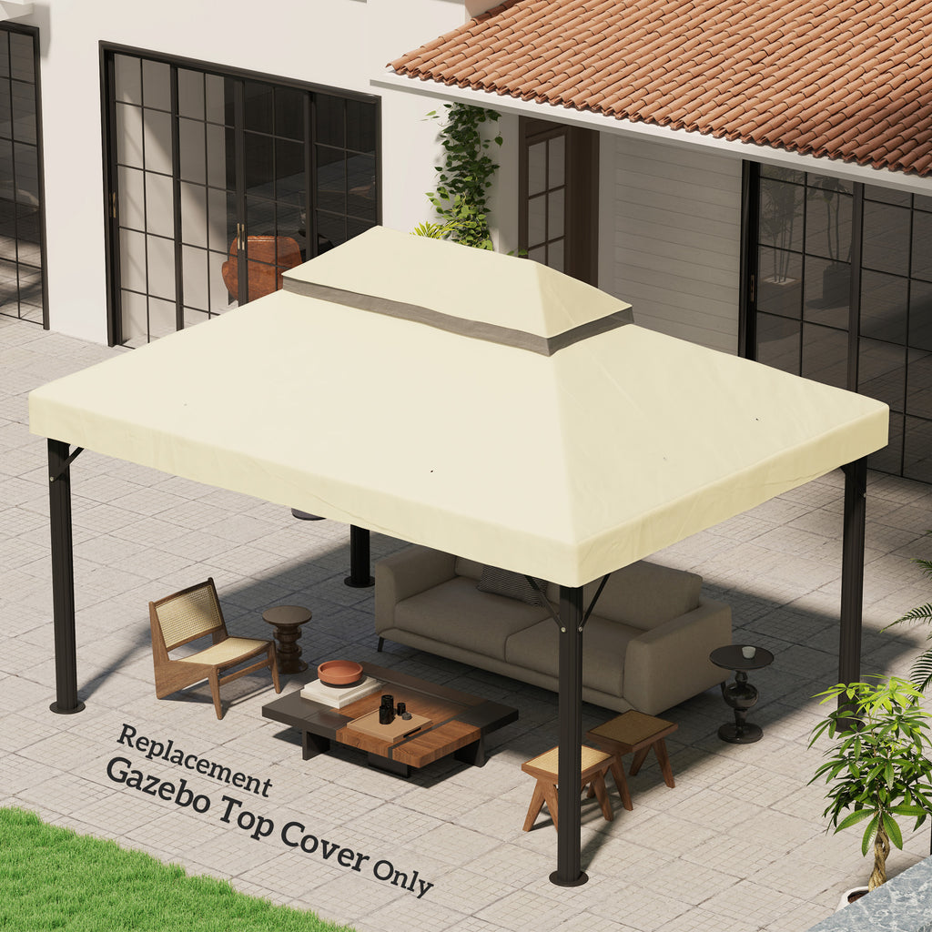 Pavillon-Ersatzdach, 3 x 4 m, Ersatzplane mit Wasserablauf-Öffnungen, Polyester, Sonnenschutz, UPF30+, Cremeweiß