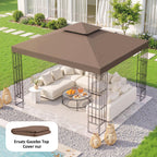 3x3 m Double-Tier Canopy Top Replacement-Coffee