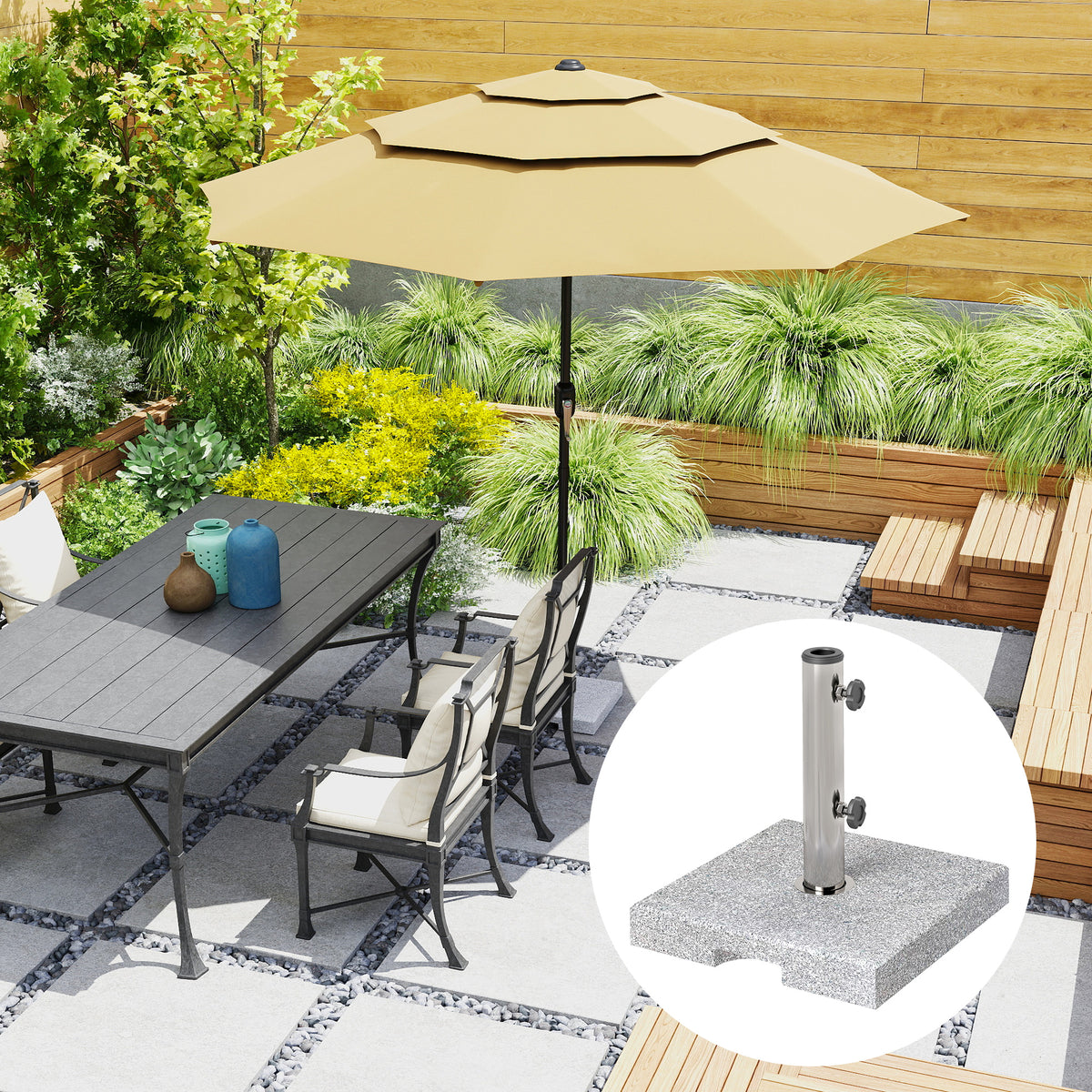 Sonnenschirmst?nder aus Granit 21kg Schirmst?nder, Quadratisch Schirmhalter, Schirmgewicht f¨¹r Sonnenschirm 32/38/48mm