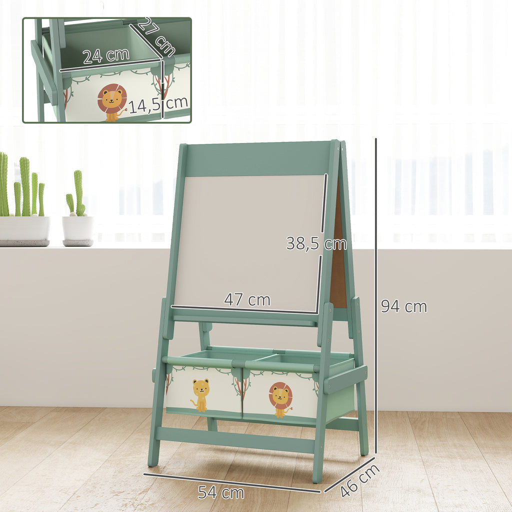 Art Easel for Kids, Double-Sided Whiteboard/Blackboard with Paper Roll, Two Storage Boxes, for Ages 3-8 Years, Green
