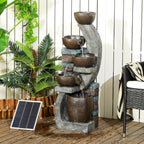 Gartenbrunnen, Backsteinoptik, 5-stufig, Solarbetrieb, LEDs, 107cm, Kunstharz, Grau/Braun