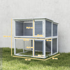 Hasenstall 2 Etagen Kaninchenstall aus Holz mit wetterfest aufklappbar Dach, Freilaufgehege, Rampe, 98x95x102,5 cm Grau