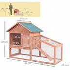 2 Tier Rabbit Hutch Outdoor, Guinea Pig Hutch, Solid Wood Bunny House, Water Resistant Asphalt Roof Ramp Sliding tray 144 x 64.5 x 100 cm