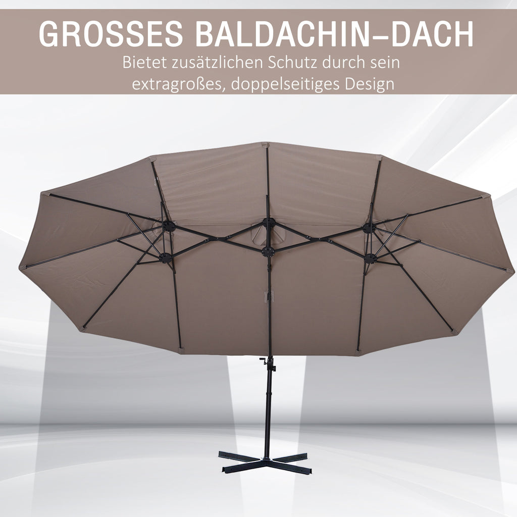  Sonnenschirm Doppelsonnenschirm Oval 445x260cm Ampelschirm mit Kurbel Schirmständer Gartenschirm Kurbelschirm, Marktschirm für Garten Braun