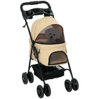 Hundewagen Hundebuggy, klappbar, 2 Sicherheitsleinen, 2 Becherhalter, 67 x 45 x 96 cm, Khaki
