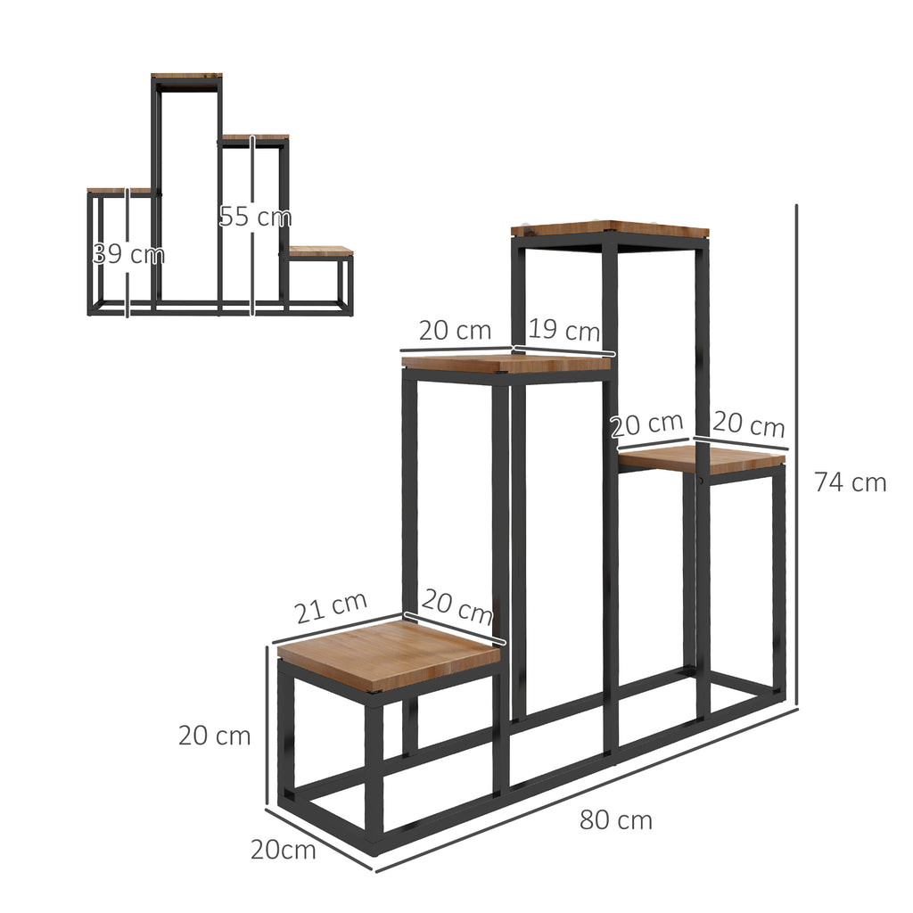 Blumenregal, 4 Etagen, Indoor & Outdoor, Metallrahmen, 80 x 20 x 74 cm