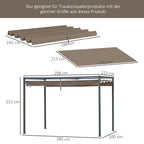 Pergola Cover Roof, 2.86 x 2.45 m Retractable Sun Shade Top for 3 x 2m Pergola Frame, UV30+ Protected, Coffee