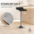 Barhocker 360° Drehbar Barstuhl mit Silber-Stahlgestell, Höhenverstellbar Küchenstuhl mit Fußstütze, Schwarz