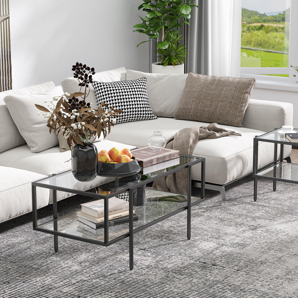 Couchtisch mit Ablage, verstellbare F¨¹?e, Stahlrahmen, Glasplatte, 100 x 55 x 45,5 cm, Wei?
