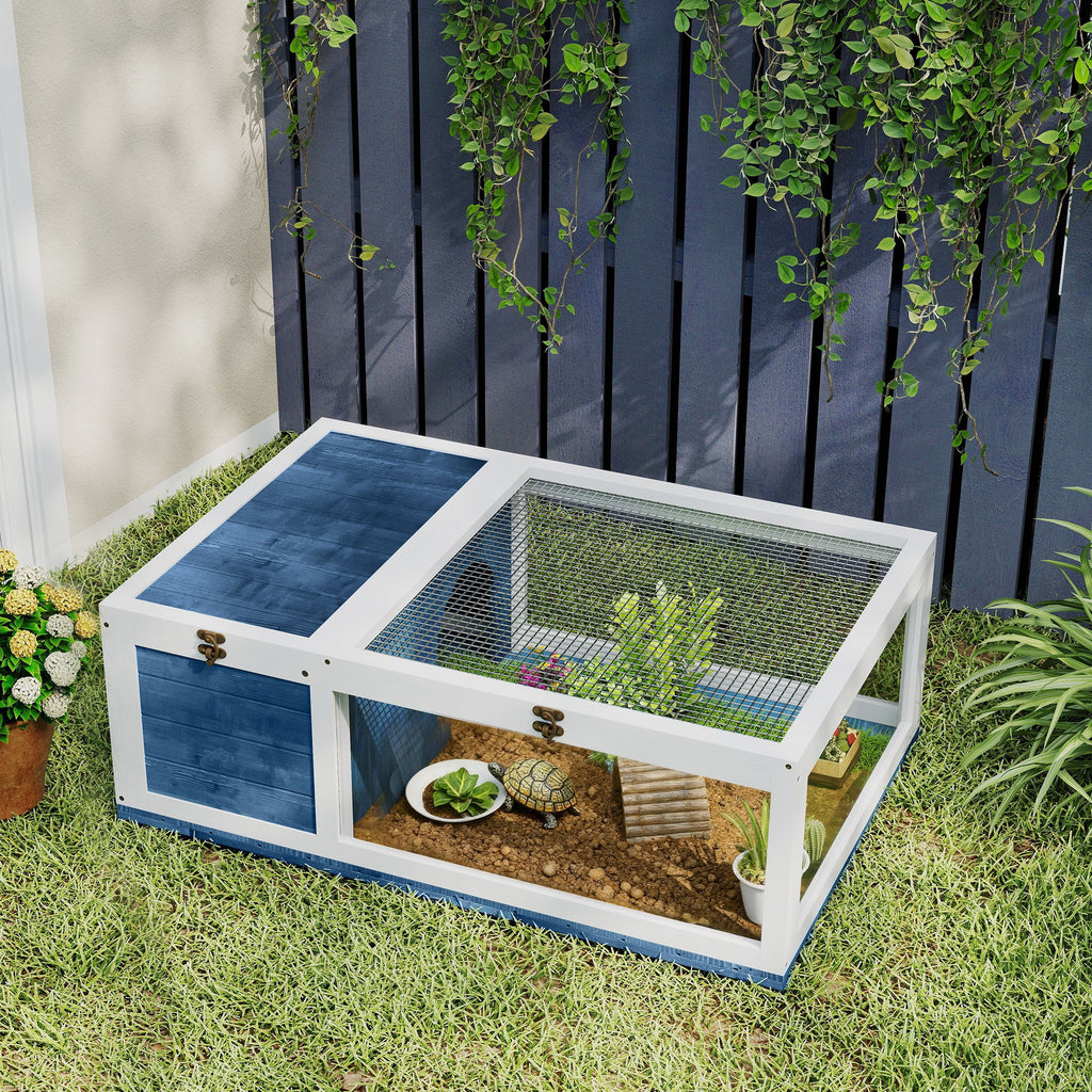 Tortoise House, Small Reptile Wooden House, with Mesh Roofs, Side Panels, for Turtles, Lizards, Geckos and Snakes