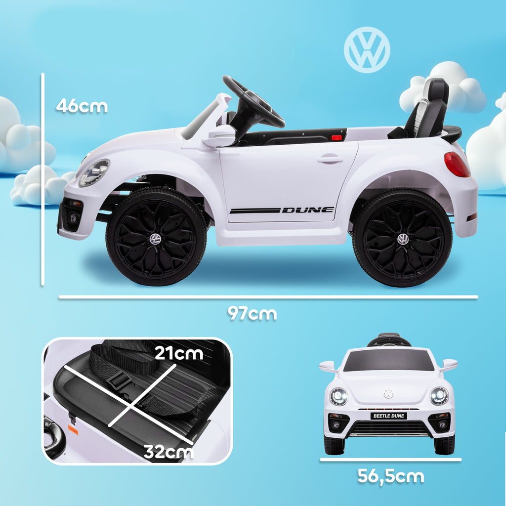 Elektro-Kinderfahrzeug, VW Käfer, 3-5 km/h, mit Fernbedienung & Musik, Weiß