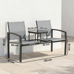 Garden Love Seat, 2 Seater Jack and Jill Loveseat Companion Seat with 2-Tier Glass Table, Breathable Texteline, Grey