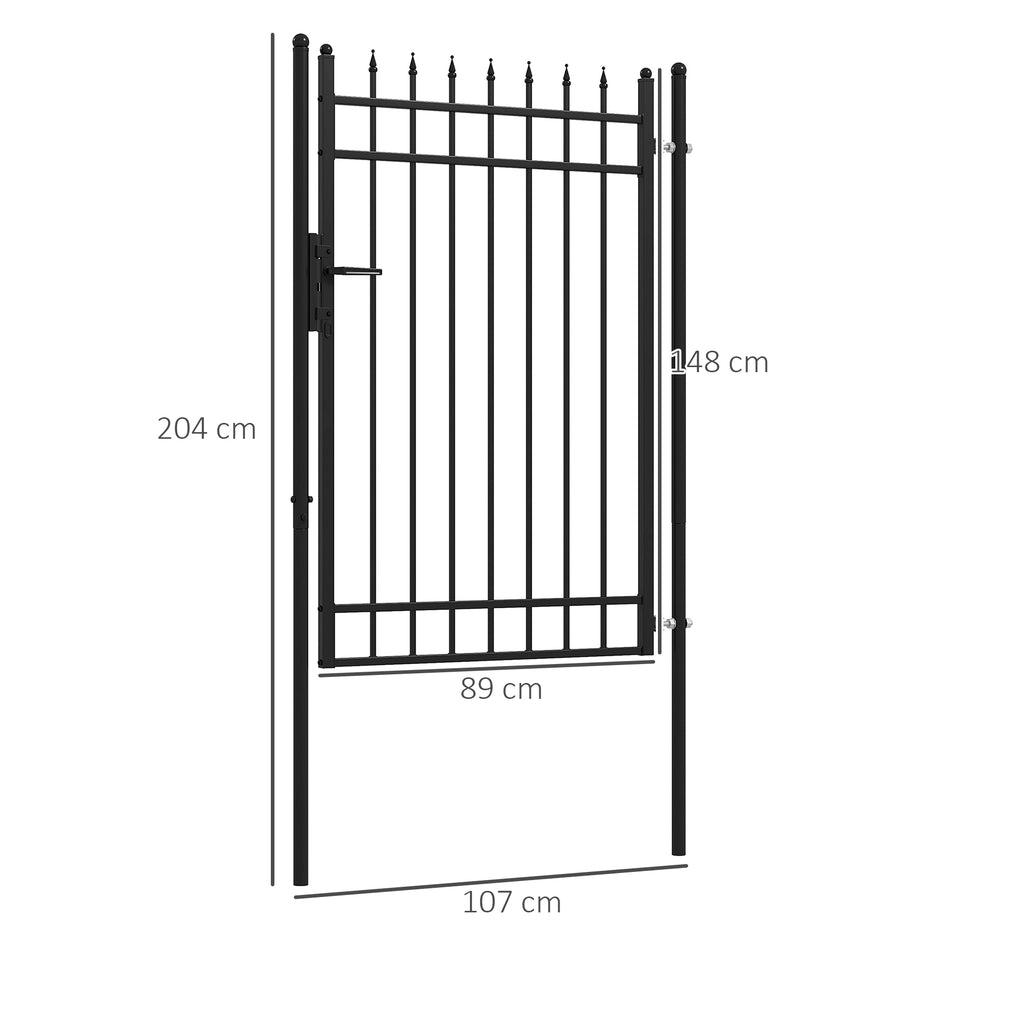 Gartentor, Schloss und Schl¨¹ssel, dekorative Spitzen, rostfreier Stahl, 107x204cm, Schwarz