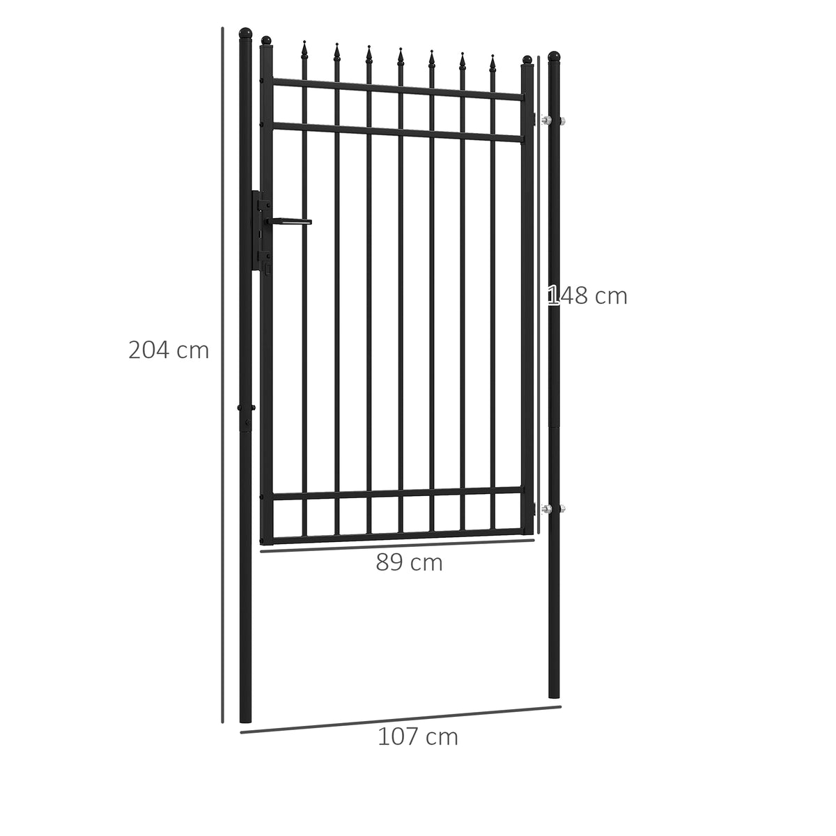 Gartentor, Schloss und Schl¨¹ssel, dekorative Spitzen, rostfreier Stahl, 107x204cm, Schwarz