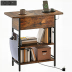 Beistelltisch Nachttisch mit Steckdosenleiste, 2 Ebenen, USB-Anschl¨¹ssen Stauraum 60 x 29,8 x 58,5 cm Rustikal Braun