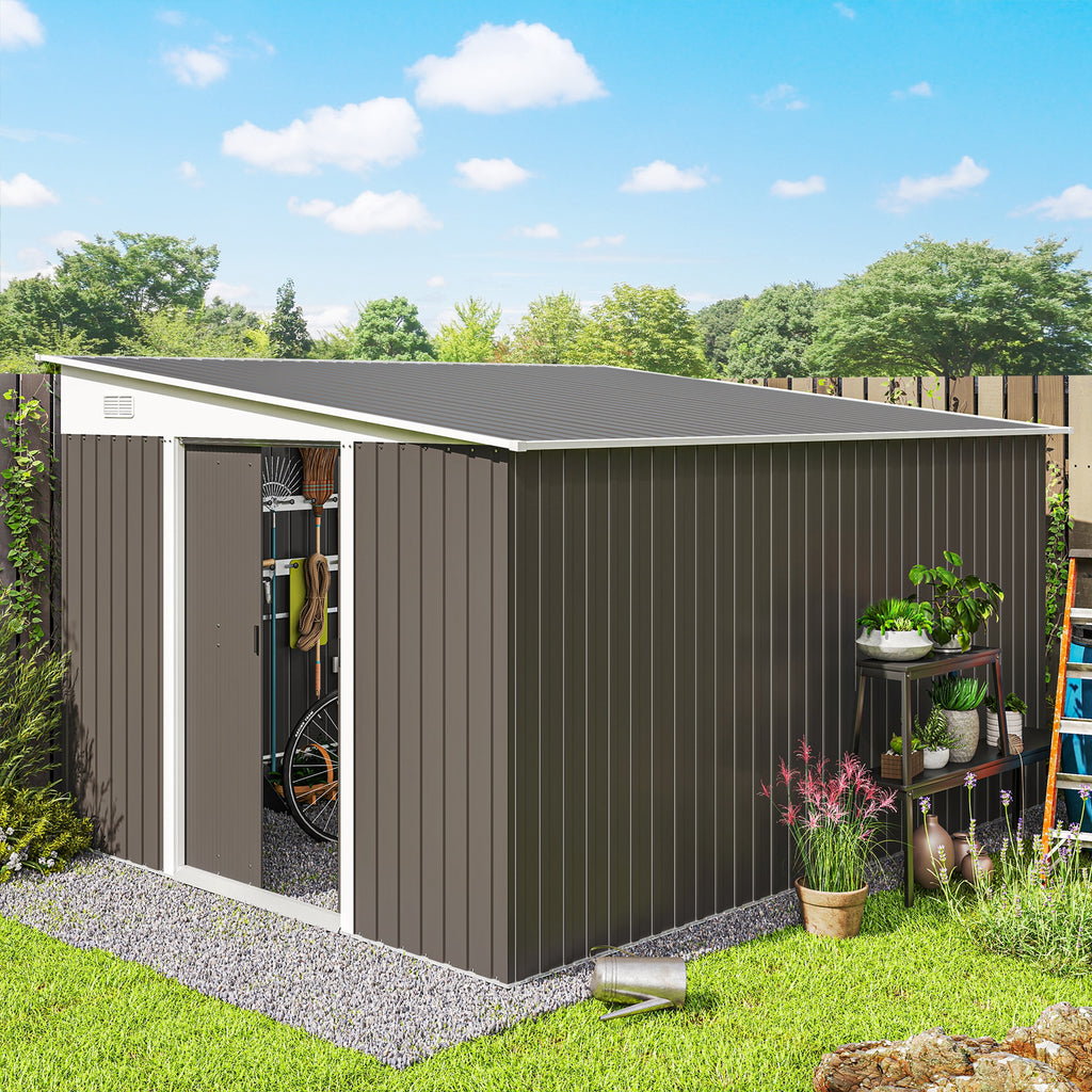 Metall-Geräteschuppen Schrägdach verriegelbare Doppeltür 2,8 x 3,45 x 2,01m Grau