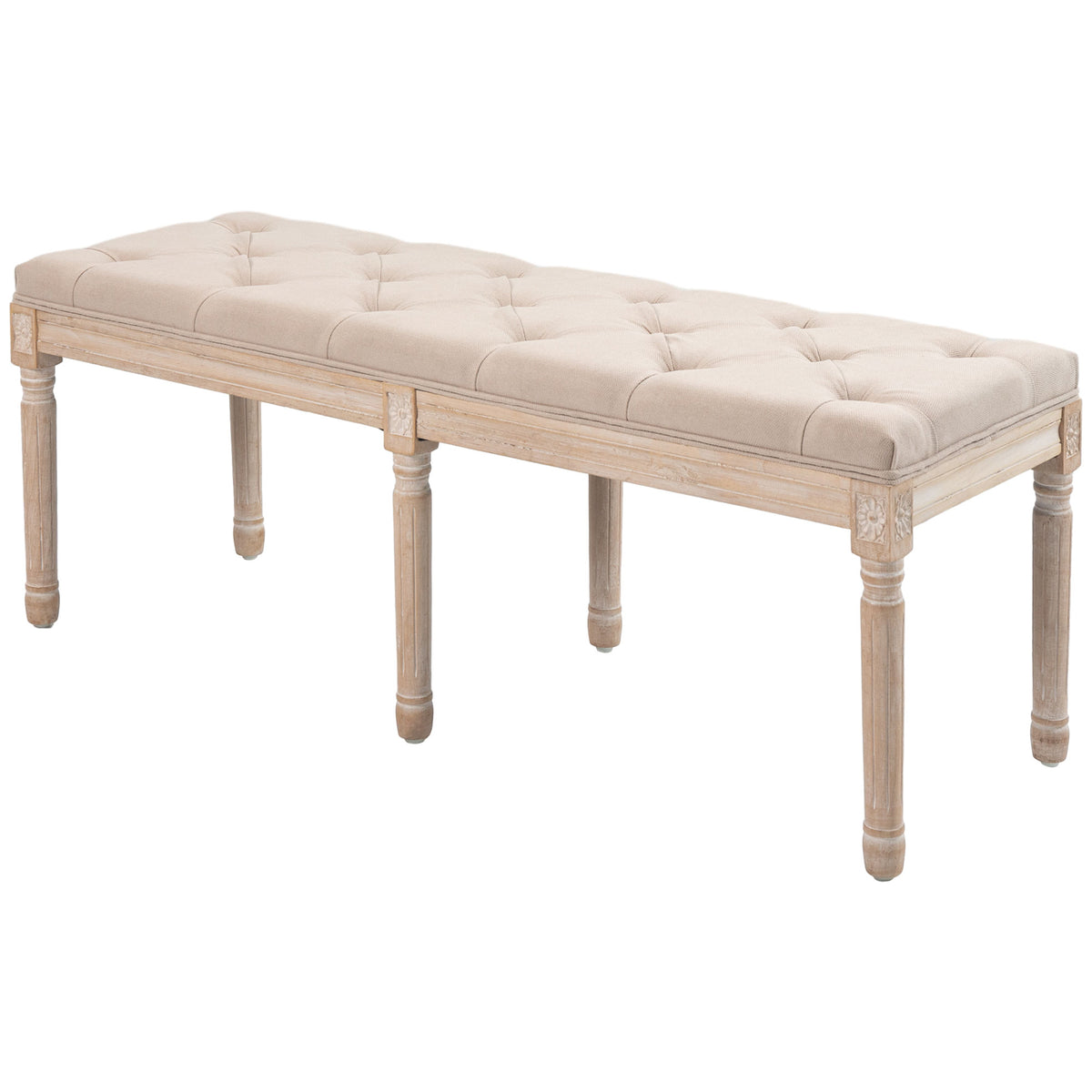 Sitzbank Vintagedesign Vintagebank, Knopfheftung, gedrechselte Beine, Shabby Chic, Creme + Wei?
