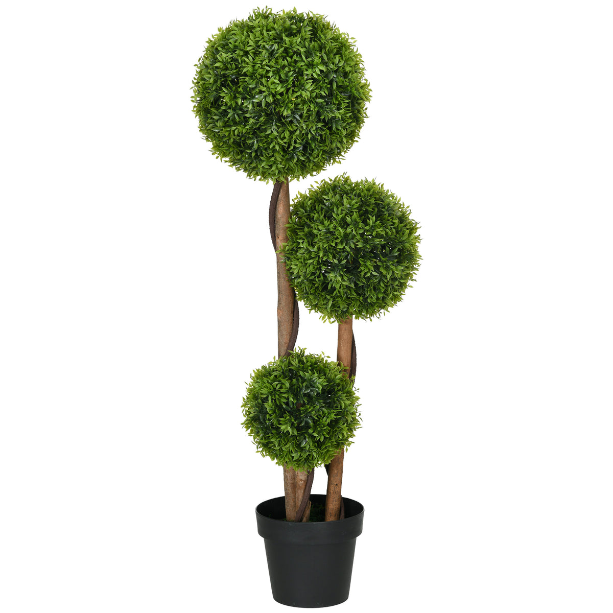 Künstlicher Buchsbaum groß 110cm, UV-beständige Kunstpflanze mit 3 Kugeln für Wohnzimmer Schlafzimmer Büro Garten