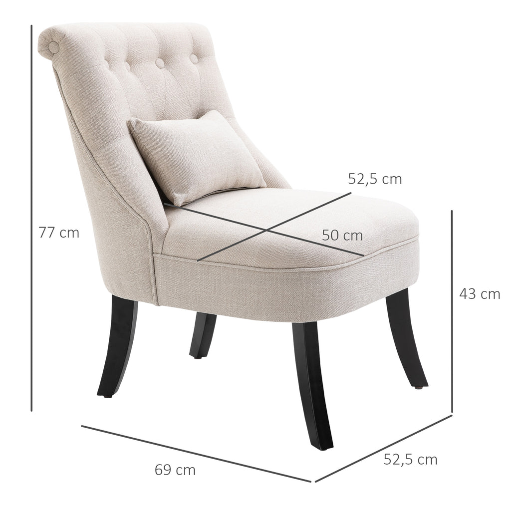 Weicher Polstersessel mit Rückenkissen, zum Lesen und Ausruhen, Stoffbezug in Leinenoptik, 52,5 x 69 x 77 cm, Cremeweiß