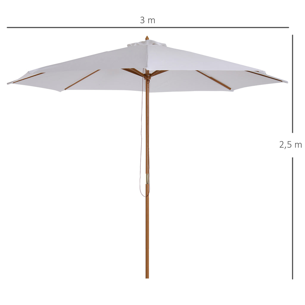 Sonnenschirm ? 300 cm, Sonnenschirm mit UV Schutz Balkonschirm aus Holz Strandschirm stabil Marktschirm Sonnenschutz f¨¹r Strand Terrasse Garten, Wei?
