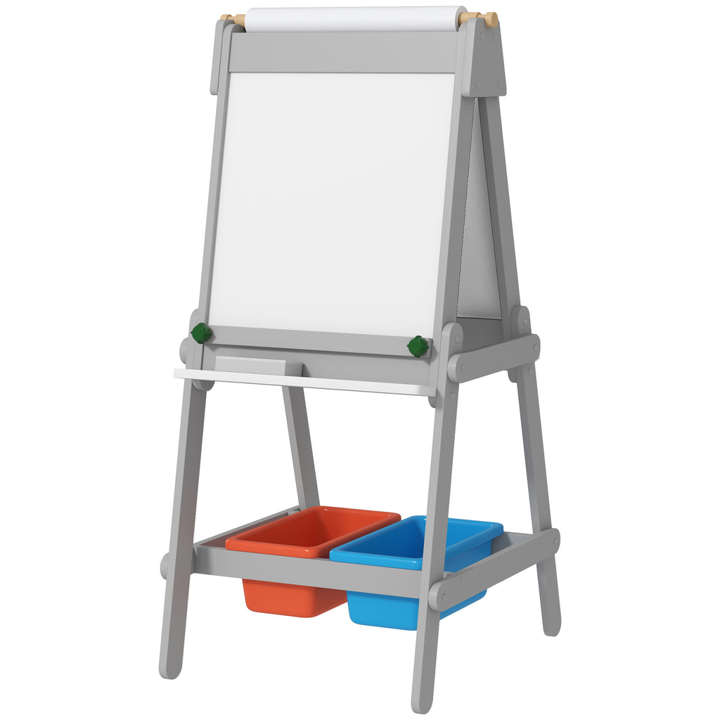 Art Easel for Kids with Paper Roll, Double-Sided Painting Easel with Chalkboard, Whiteboard