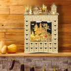 Adventskalender zum Befüllen 24 Schubladen Fächer Weihnachtskalender mit LED-Lichtern Naturholz 36 x 9 x 52 cm