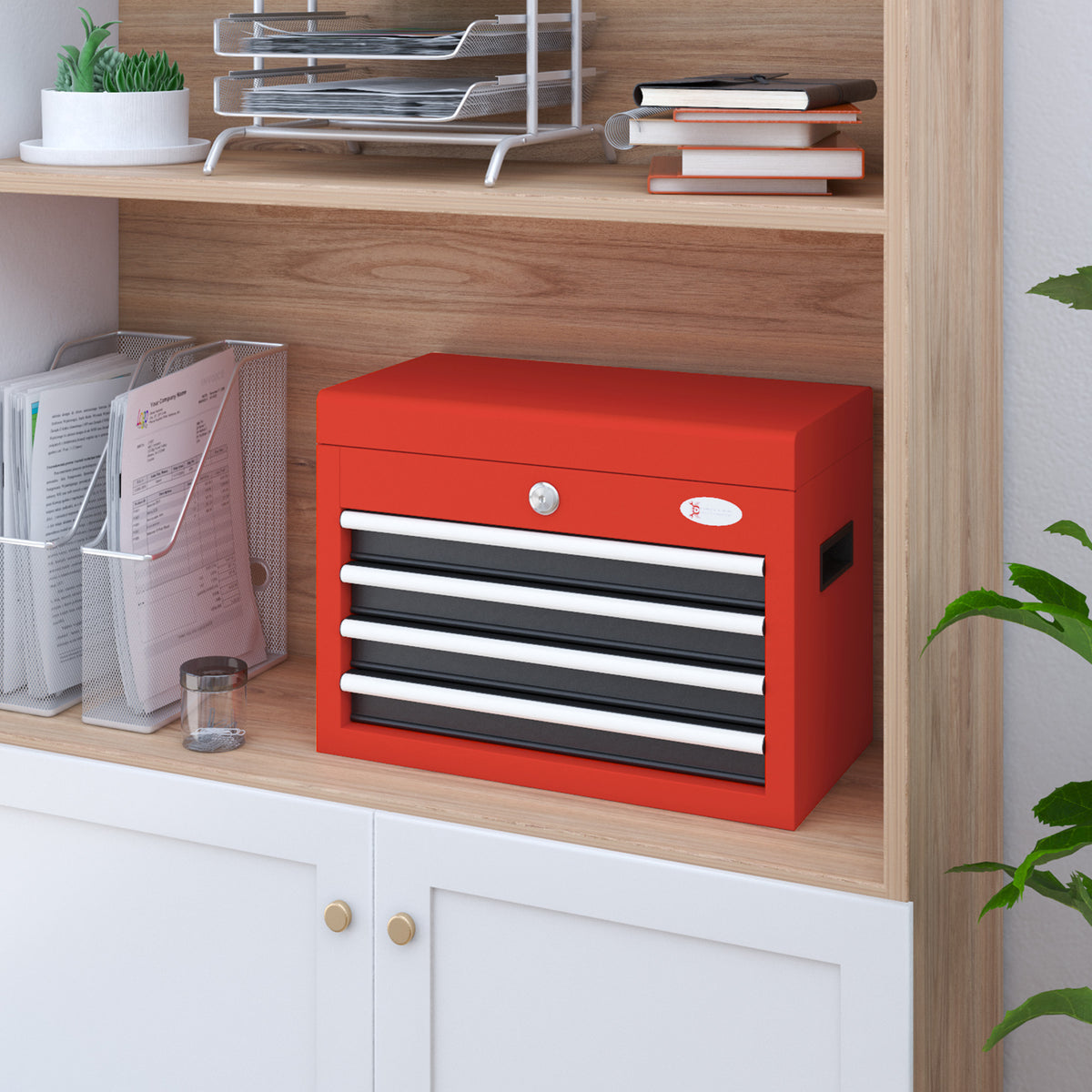 Werkzeugkasten Werkzeugtrolley, inkl. Schloss, 2 Schl¨¹ssel, 45 cm x 24,5 cm x 32,5 cm, Rot