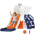 5 in 1 Kids Slide Set with Basketball Hoop, Climbing Frame, Telescope, Storage Box for Toddlers Ages 1-3, Orange