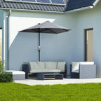  2m Half Parasol Market Umbrella Garden Balcony Parasol with Crank Handle, Base, Double-Sided Canopy, Dark Grey