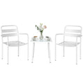Bistroset 3 teiliges Metall Gartenmöbel-Set mit 2 Gartenstühlen, Glastisch, Lamellen-Design, Rostbeständig