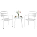 Bistroset 3 teiliges Metall Gartenmöbel-Set mit 2 Gartenstühlen, Glastisch, Lamellen-Design, Rostbeständig