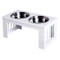 Raised Dog Feeding Bowls with Stand, Stainless Steel for Medium Dog, 58L x 31W x 25H cm - White