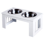 Raised Dog Feeding Bowls with Stand, Stainless Steel for Medium Dog, 58L x 31W x 25H cm - White